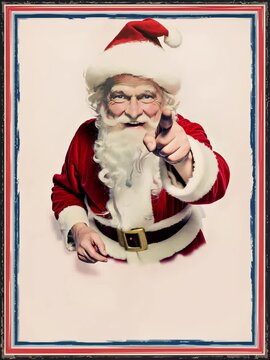 American uncle sam wearing the dress and clothes of santa claus, speking to the camera and wishing merry christmas