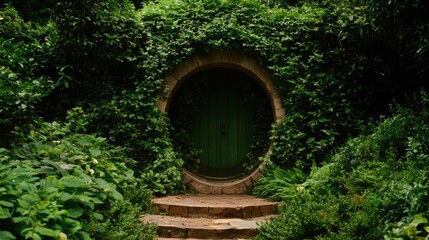 Naklejka premium Hidden entrance in lush garden