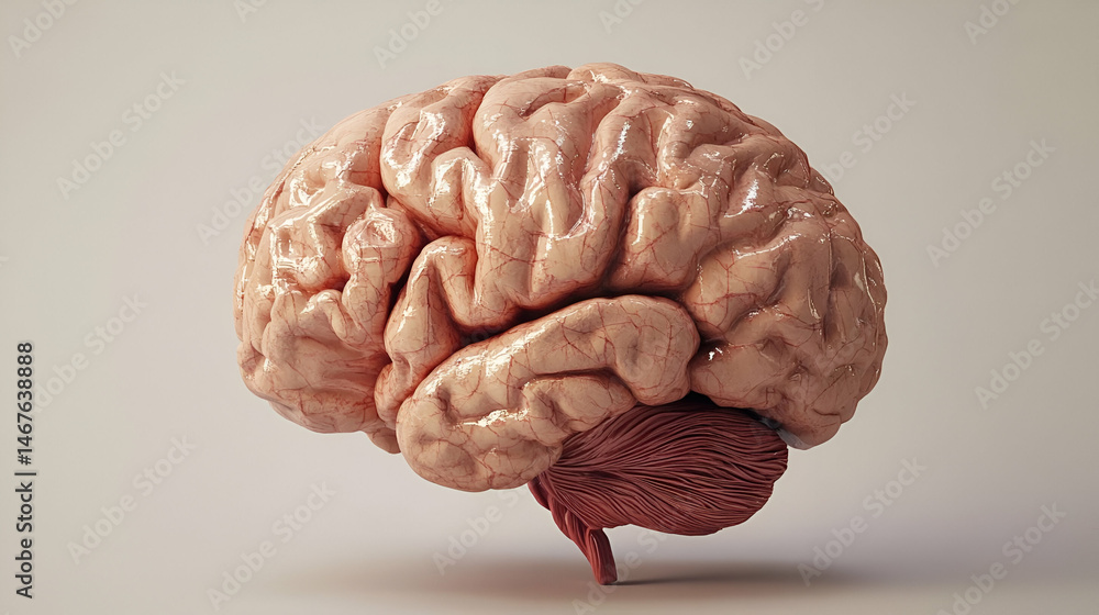 Poster detailed 3d render of a human brain with pixelated texture