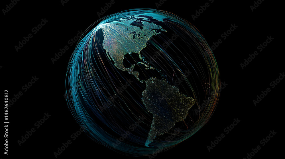 Poster digital earth globe with glowing lines and points