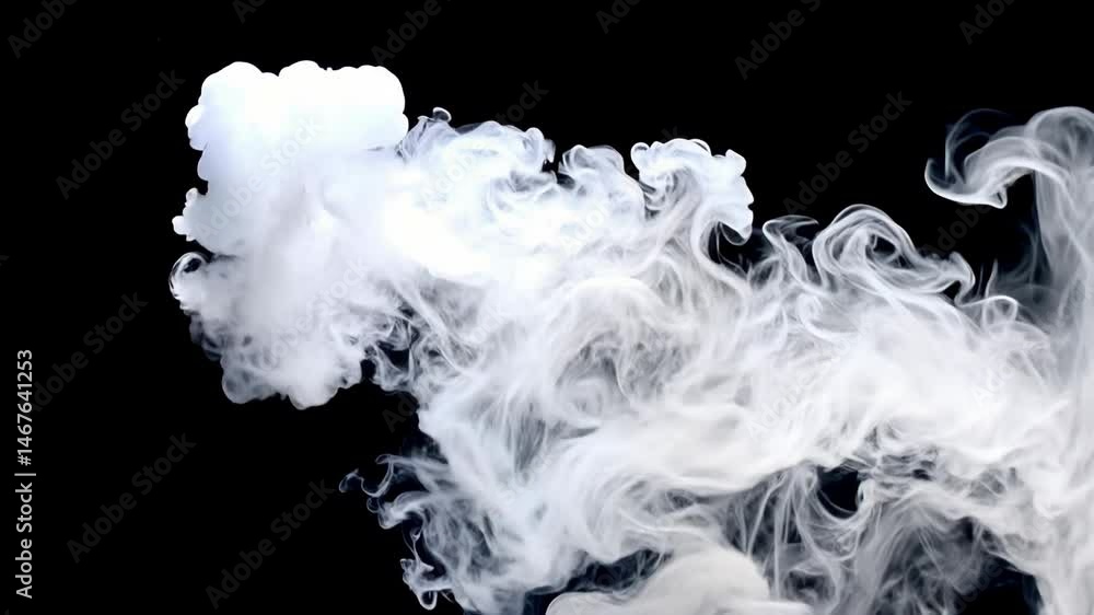 Poster The image depicts swirling white smoke against a black background, showcasing dynamic movements and textures, creating an intriguing visual effect.