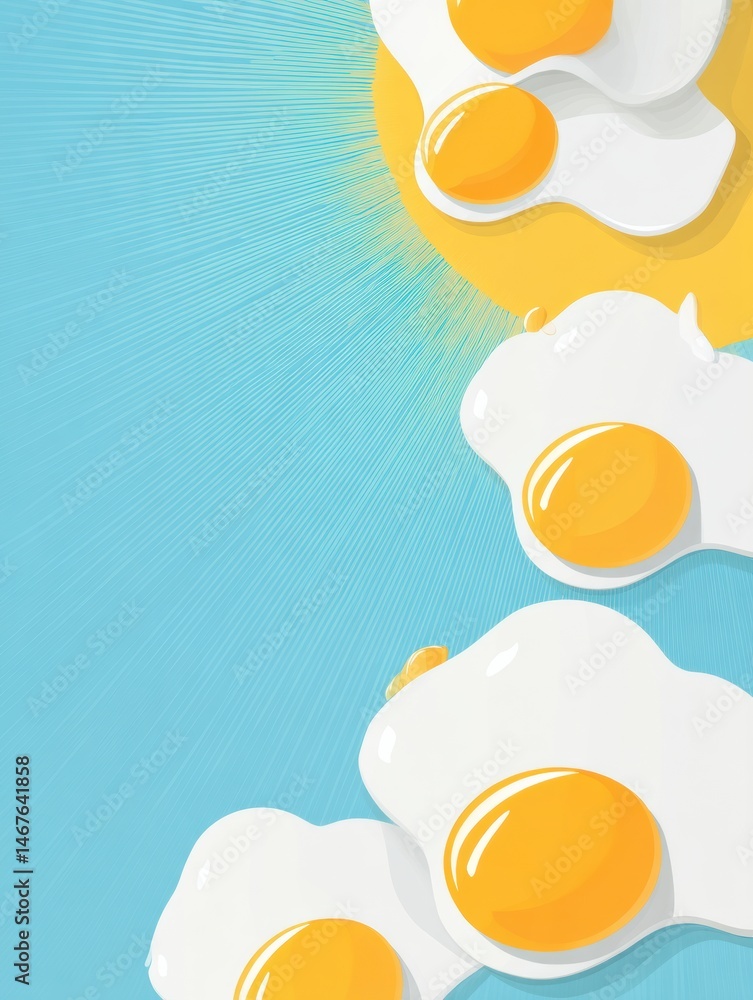 Aufkleber bright art showcasing sunny side up eggs with space for text set against a vibrant blue background g