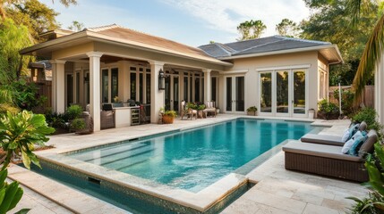 Fototapeta premium Modern pool house backyard oasis