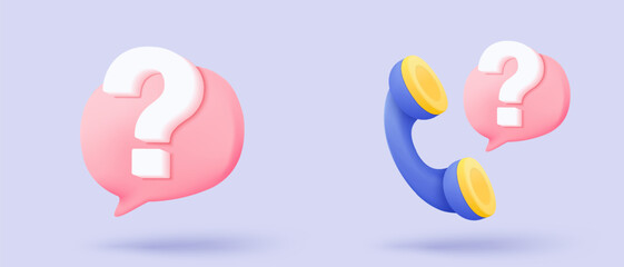 3d question answer sign or problem icon. speak bubbles question mark sign or ask FAQ and QA answer solution information. 3d answer speech bubbles icon vector render illustration