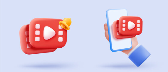 3d social media icon with live multimedia streaming and emotion. Social society online record video for make money passive income. 3d media live entertainment icon vector render illustration