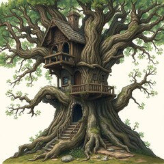 Magical Treehouse with Rustic Charm in a Majestic Old Tree