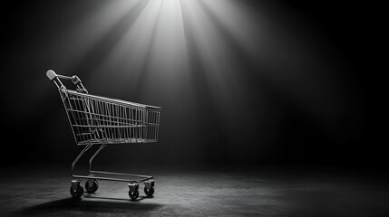 Empty Shopping Cart in Dramatic Low Key Lighting