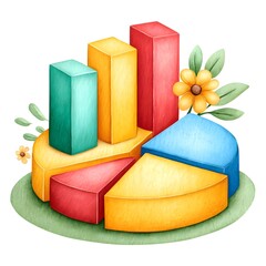 Colorful Chart and Graph Illustration with Floral Accents