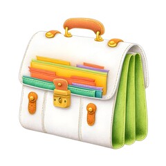 Stylish White Briefcase with Colorful File Folders Inside