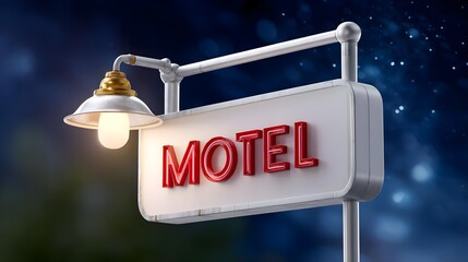 Vintage Neon Motel Sign Illuminated at Night in a Scenic Setting