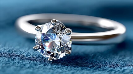 Elegant Diamond Engagement Ring on Soft Blue Background