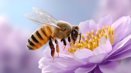 Bee Pollinating Beautiful Flower in Vibrant Nature Scene