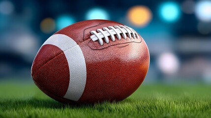 Close-up View of a Classic American Football on Green Grass Field
