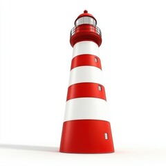 Bright Red and White Striped Lighthouse Tower Against White Background