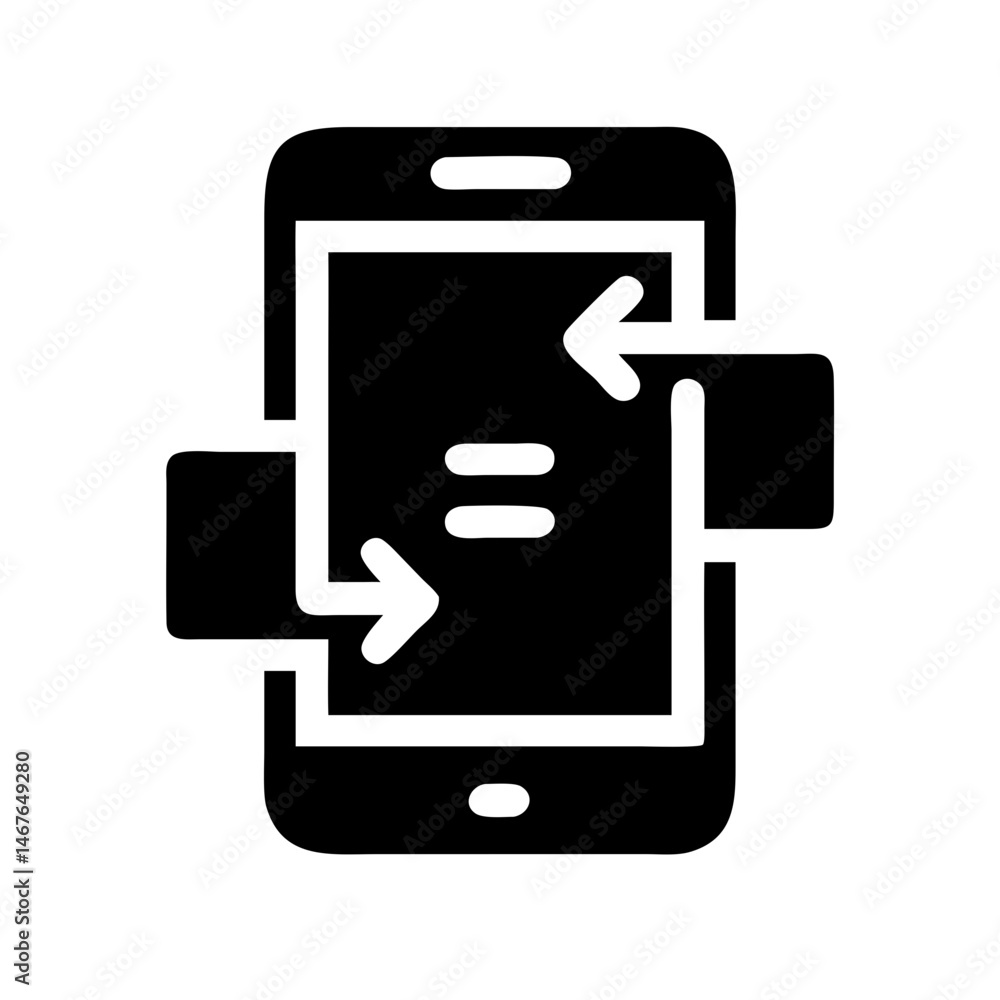 Poster smartphone with sync arrows silhouette on transparent background for web and graphic design