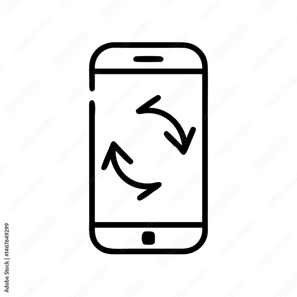 Poster smartphone with sync arrows on transparent background for web and graphic design