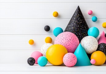 Colorful Geometric Shapes in Playful Arrangement on White Surface