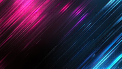 Fototapeta premium Abstract diagonal lines of vibrant pink and blue light streaks on a dark background. Intricate diagonal patterns create a dynamic and energetic visual effect