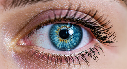Detailed macro shot of a captivating blue eye.
