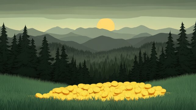 Pixelated mountain vista with sunrise illustration bringing retro charm and nostalgic gaming aesthetic to landscape design projects - Powered by Adobe