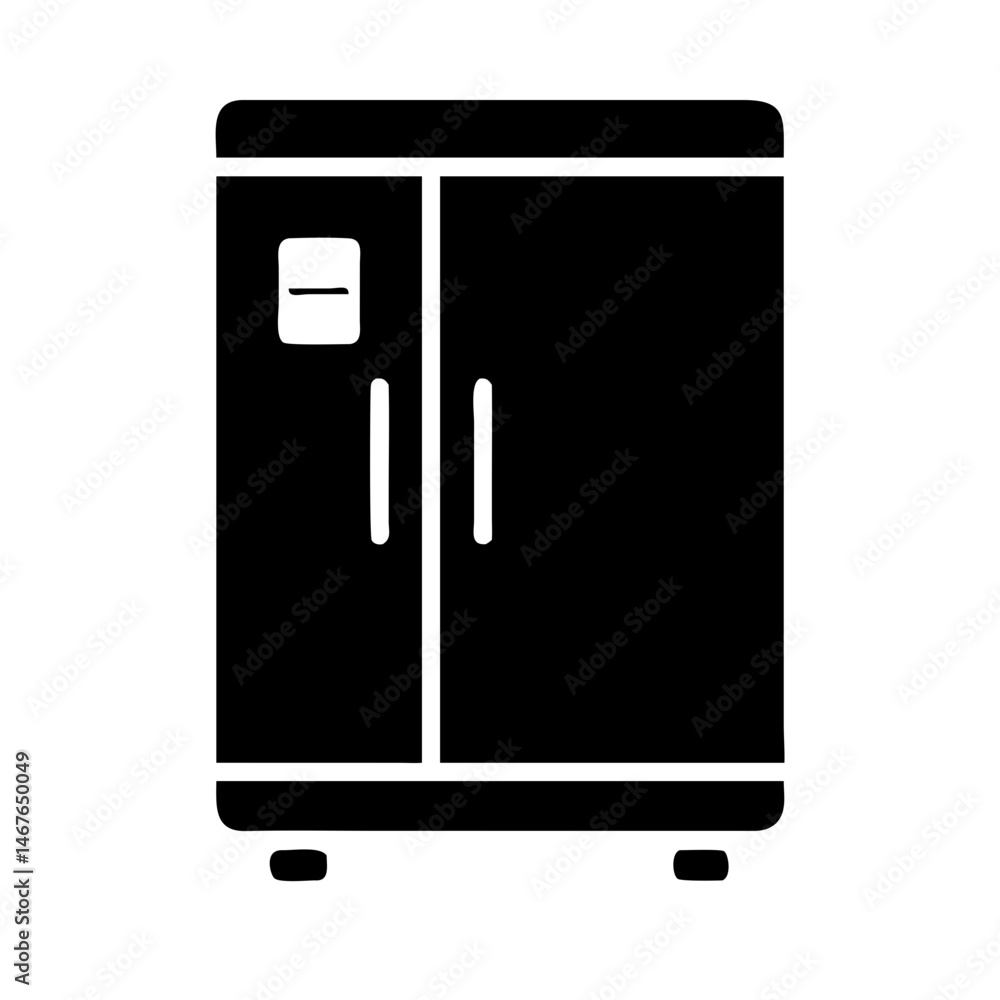 Poster solid refrigerator with side handle silhouette on transparent background for web and graphic design
