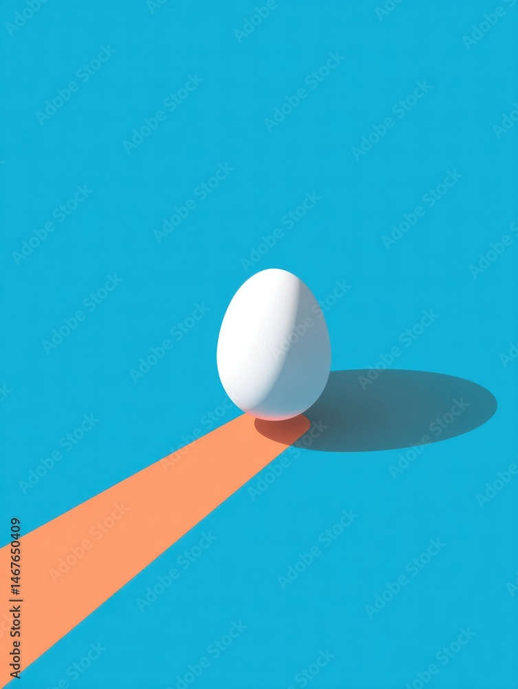 Poster isometric egg shape casting a shadow against a bright blue background with a long flat area for text