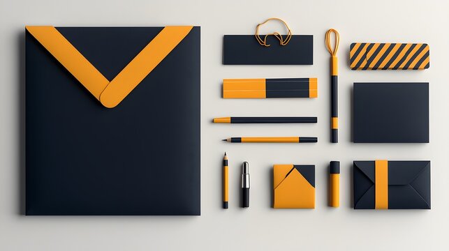 Black and Orange Stationery Mockup on White Surface