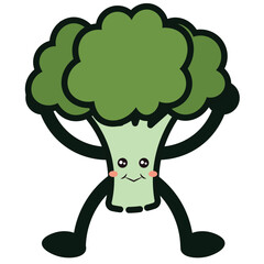 Broccoli with cartoon face. Vector