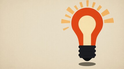 A stylized light bulb with a vibrant orange glow symbolizes ideas and innovation against a soft beige background, Perfect for use in presentations, blog posts