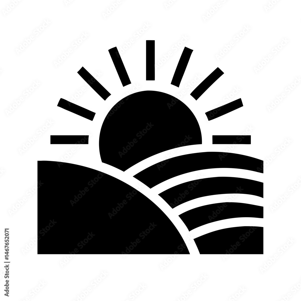 Poster sunrise over fields silhouette on transparent background for web and graphic design