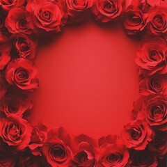 Red roses circle frame on red background