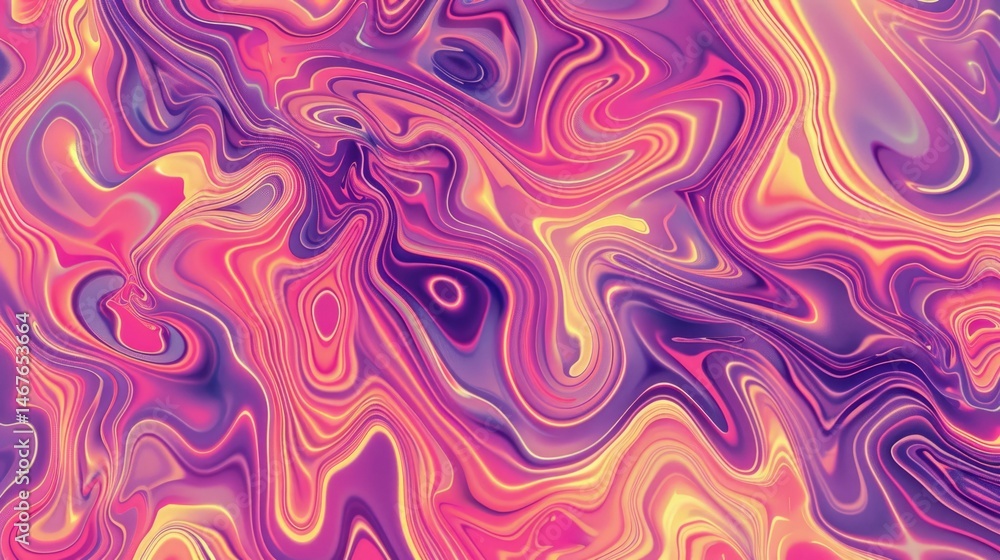 Poster the abstract picture of the liquid pink colour is mixing with the other colour to create pattern, mi