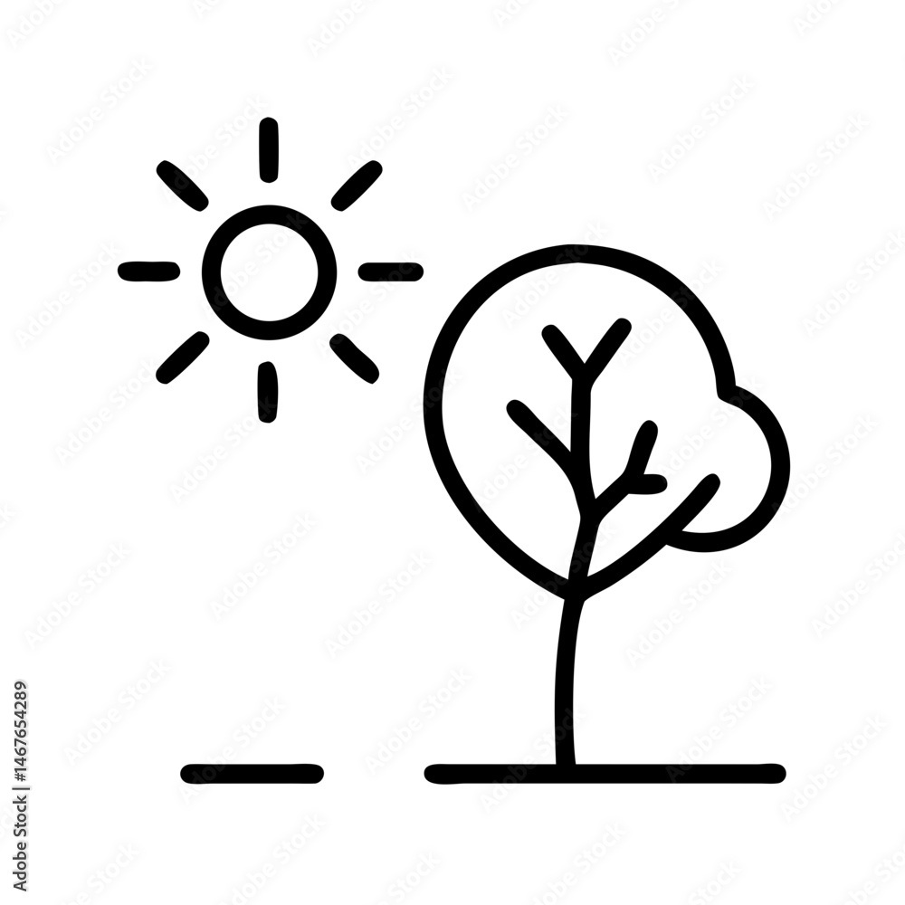 Aufkleber tree and sun on transparent background for web and graphic design