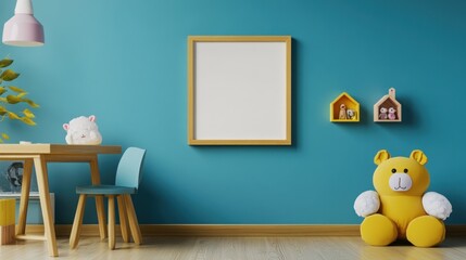 Cozy children's room with blue wall and playful decor