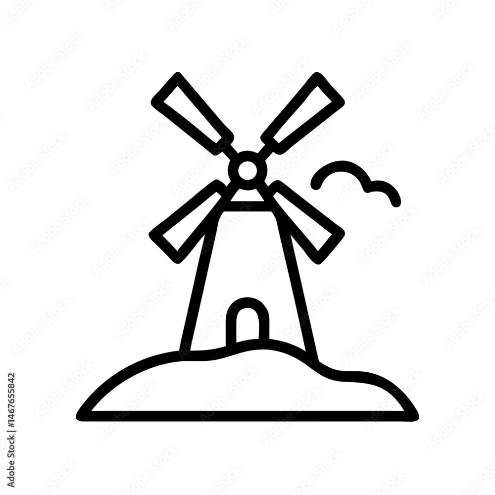 Poster windmill on hill on transparent background for web and graphic design