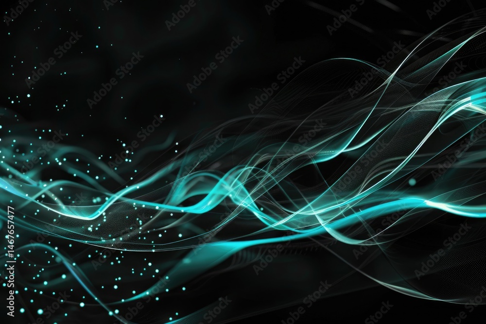 Poster abstract picture turquoise light particle with digital technology style design connecting in digital