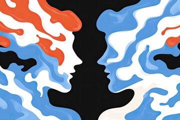 Abstract Faces in Profile, Fluid Shapes