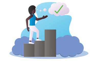 Woman climbing bar chart. Vector