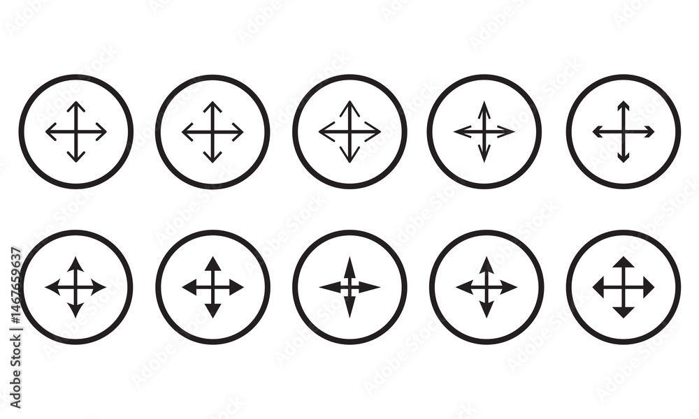 Poster four directions vector icon in thin line style. abstract arrows pointing in four directions vector i