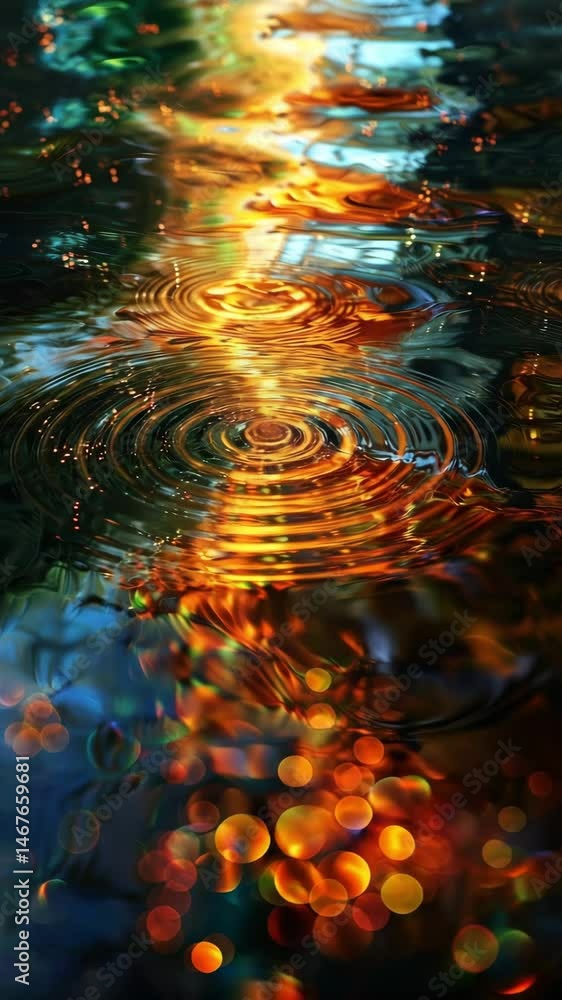 Poster reflective water patterns create mesmerizing art with ripples and colors at dusk