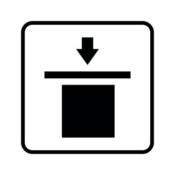 insert item icon, drop slot symbol, input container pictogram, mail slot silhouette, upload box sign