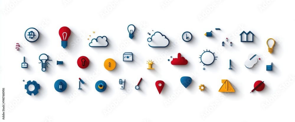 Poster flat design icon set minimalist graphic symbols for web and ui design long shadows