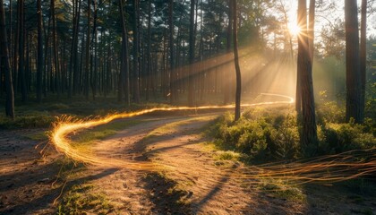 Obraz premium Mysterious portal in a tranquil forest, enveloped by swirling cosmic energy and enchanting vibes