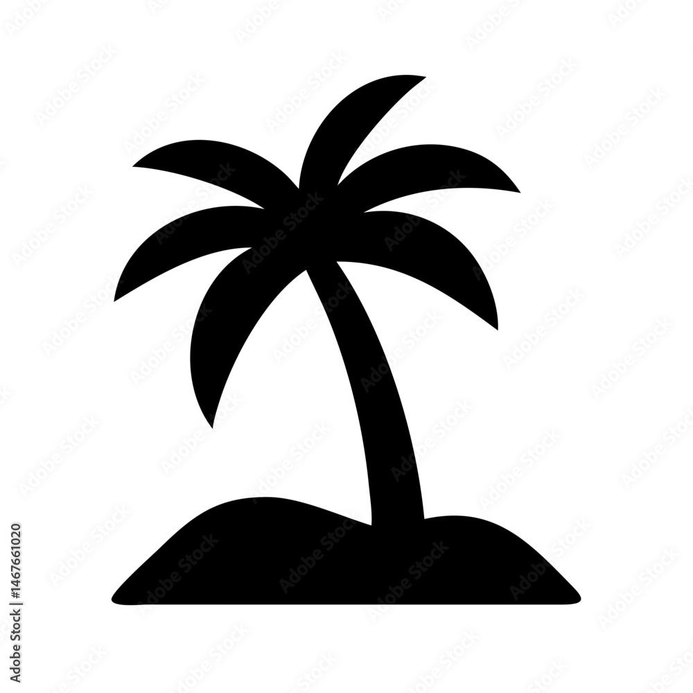 Poster palm tree on island silhouette on transparent background for web and graphic design