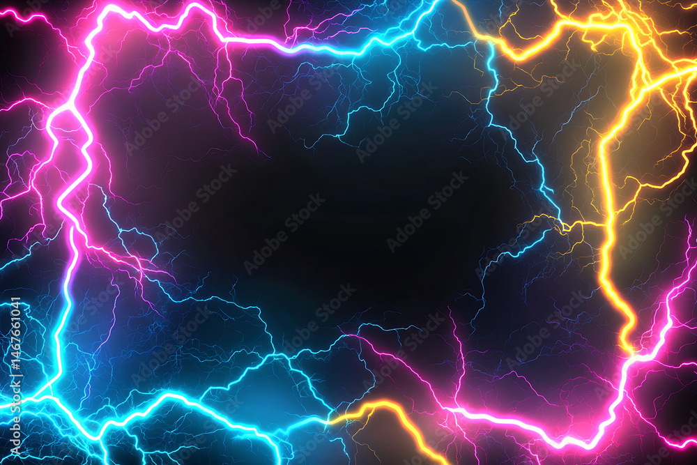 Poster vibrant electric lightning frame with neon colors creating a dynamic background effect