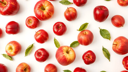 red apples and peach form a seamless pattern. infinitely repeating isolated fruits on a white background.