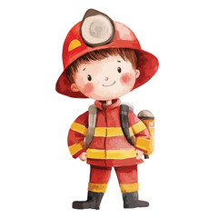 watercolor illustration of boy Firefighter clipart isolated
