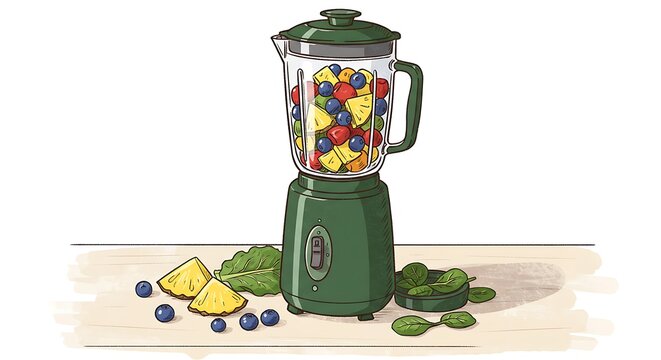 green blender with fruits, healthy smoothie clip art preview