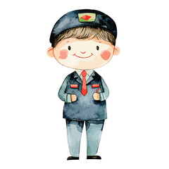 watercolor illustration of boy Flight Attendant clipart isolated