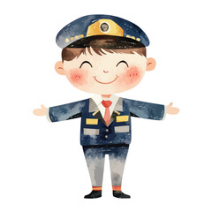 watercolor illustration of boy Flight Attendant clipart isolated